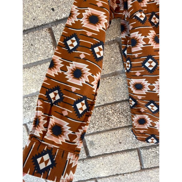 Woman's Deluth Button-Up Shirt With Southwest Aztec Print Brown/White/Blue Long- - Picture 4 of 14